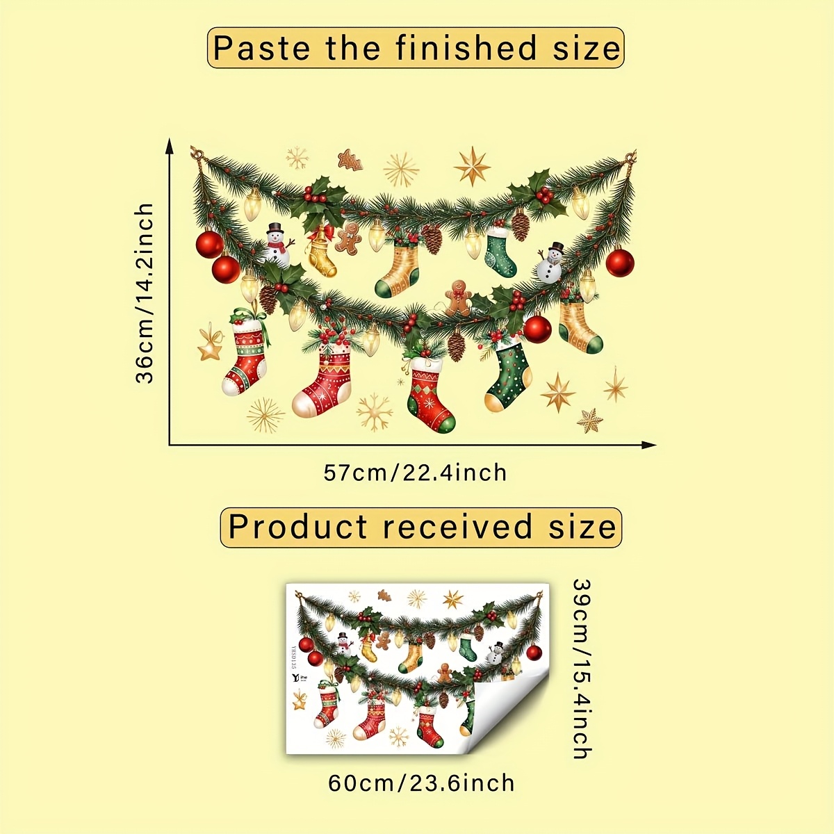 TEMU 1 pieza Calcetín de Navidad con agujas de pino, piñas, bulbos de pino, hombre de jengibre, , pegatinas para ventana creativas de bricolaje