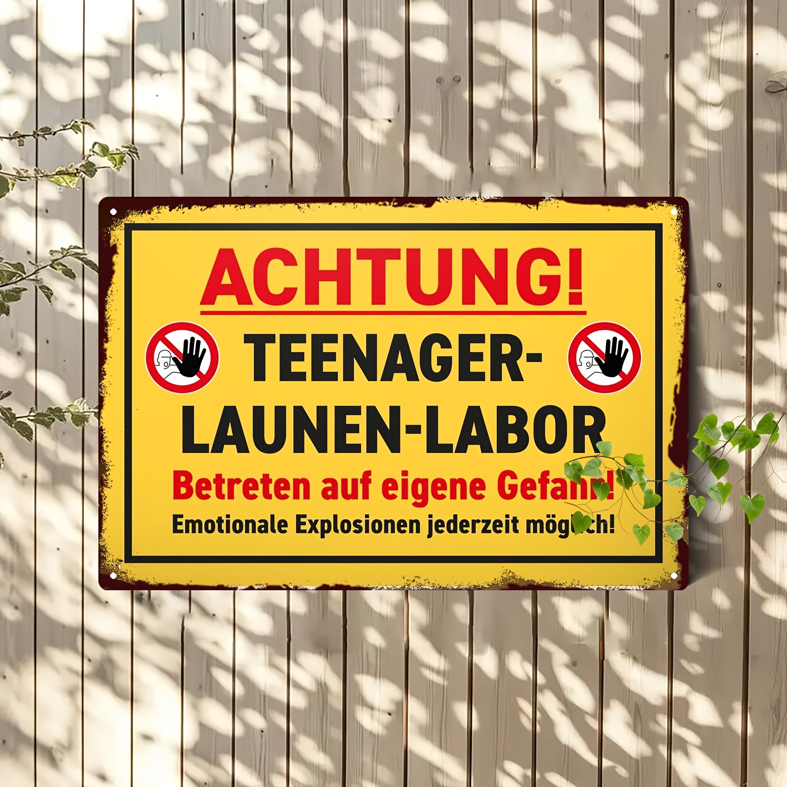 E-shop 2D Flach, 1 Stück Vintage Metall Teenager Warnschild - "Erlaubnis zum Betreten auf eigene Gefahr! Emotionale Explosionen jederzeit" Lustiger