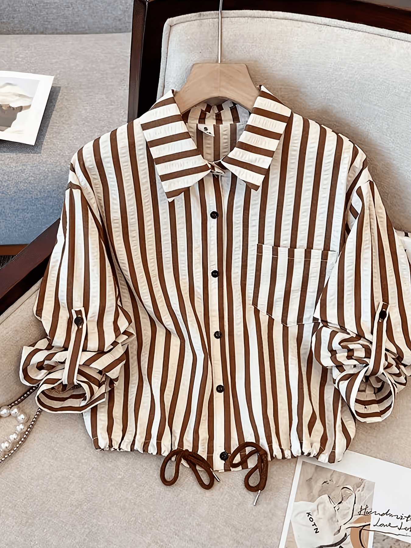 Women'S Casual Voile Textured Striped  Shirt