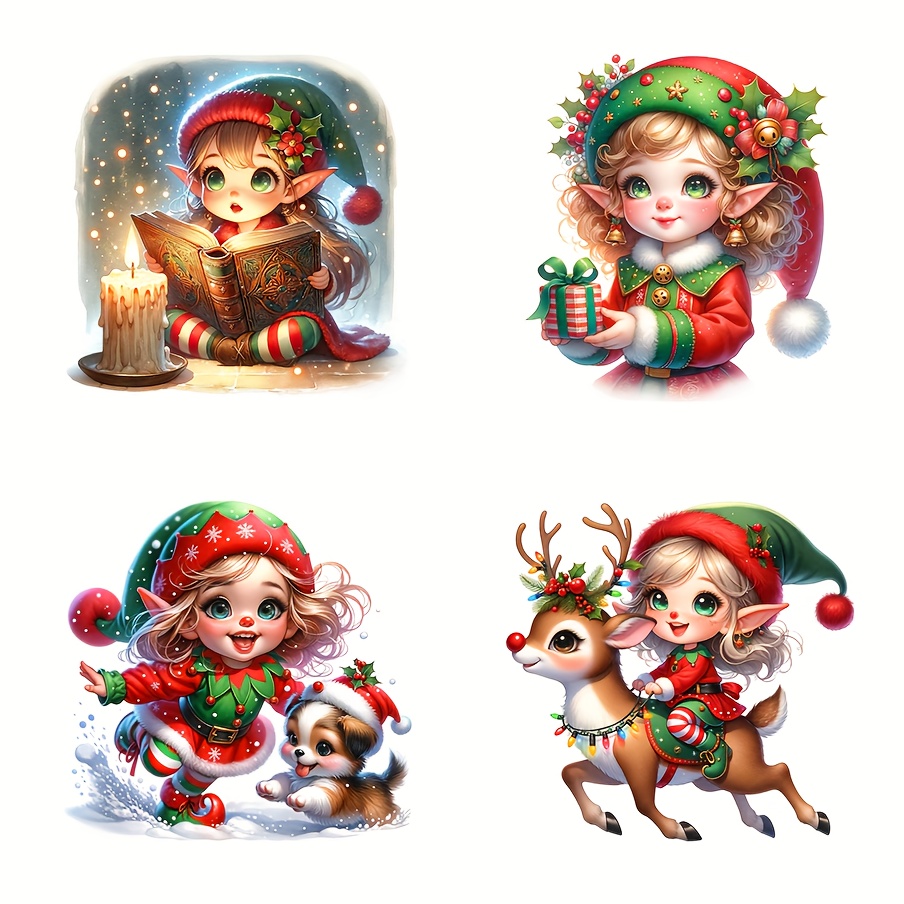 

4-in-1 Cute Christmas Elf Decals - High Clarity, Double-sided Color & White, Scratch-resistant Stickers For Motorcycles, Car Bumpers & Body Decor