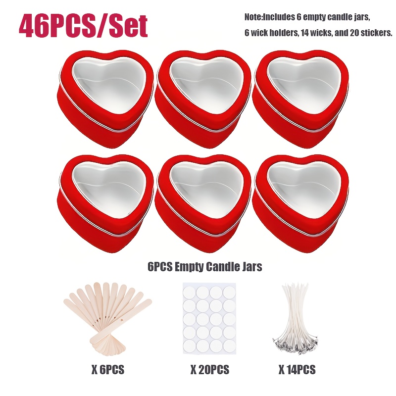E-shop 46-teiliges/Set Rote Herzförmige Kerzenbehälter, für Valentinstag und andere Feiertage. Feiertagsdekorationen, Hochzeitsakzente. Enthält 6 leere
