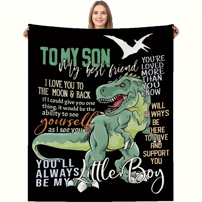 

1pc Cartoon Dinosaur Print Envelope Blanket, To My Son Flannel Blanket, Soft Warm Throw Blanket Nap Blanket For Couch Sofa Office Bed Camping Travel, Multi-purpose Gift Blanket For All Season