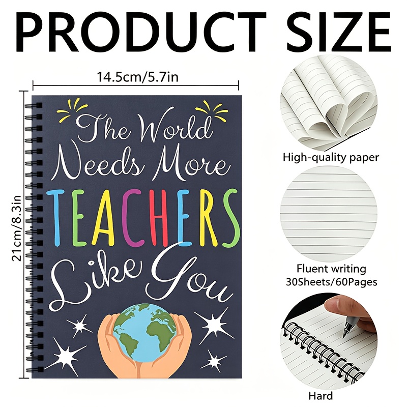 TEMU 1 Inspirational Spiral Notebook For Teachers-featuring A Colorful "the World Needs More Teachers " Cover Design And Stars; 60 Lined Pages ();