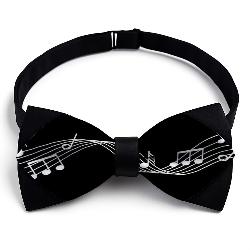 TEMU 1pc, White Bow Tie With Black Musical Note Pattern Print, Elegant, Portable, Exquisite, And Stylish. A Formal Accessory For Weddings And Evening