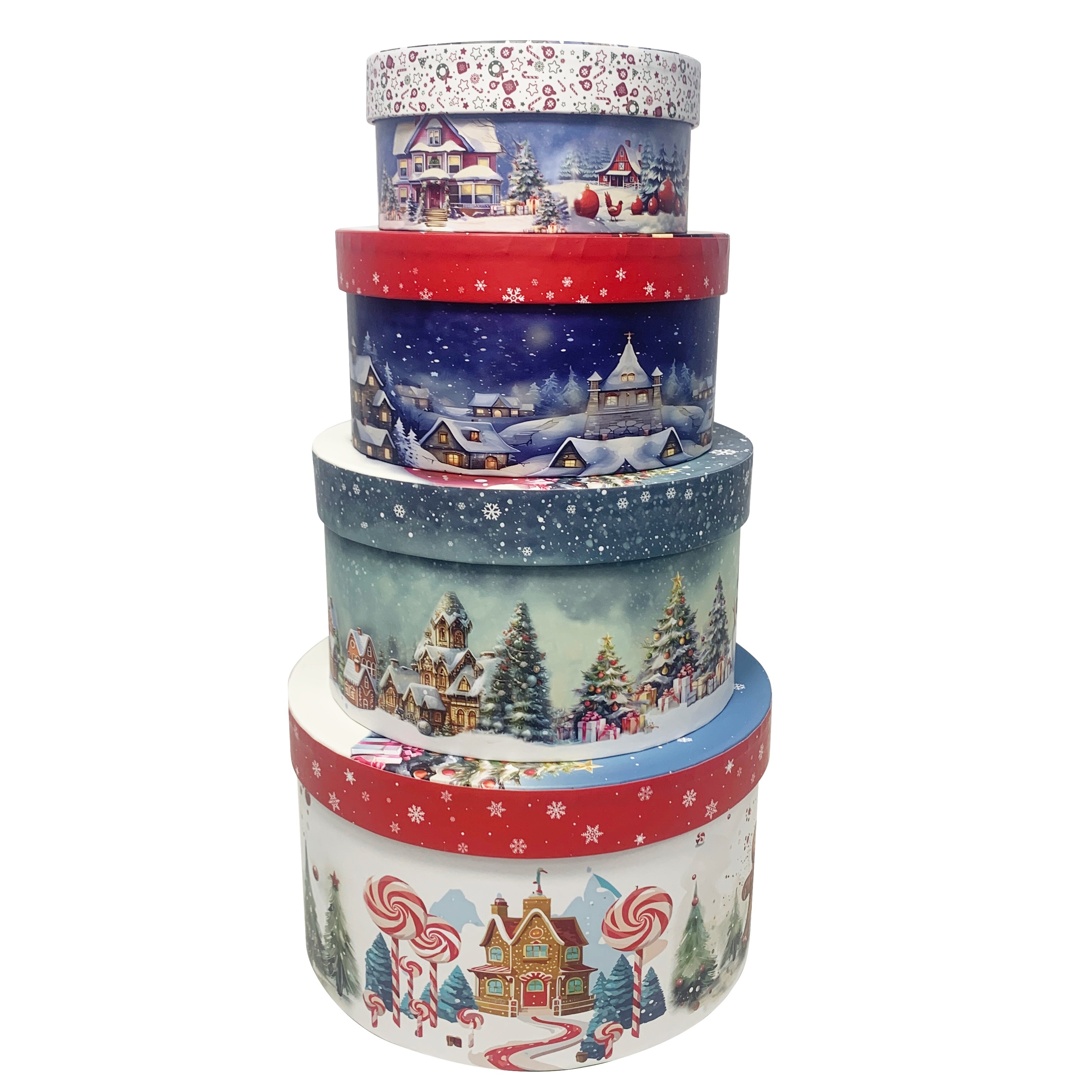 Image of A Set Of Round Christmas Gift Storage Boxes, 4 In A Set, With A Set Of Boxes For Home Use, For Christmas, Storage Bins For Home Organization