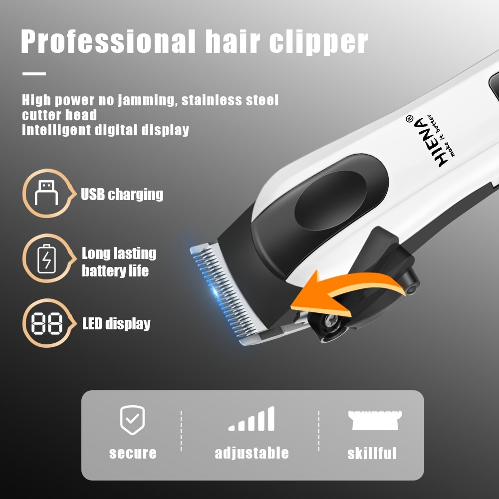 HIENA Electric Hair Clipper White Trimmer Set USB Rechargeable Cordless Hair Cutter with Storage Bag and Comb Professional LCD Display Barber Clippers for Men's Grooming Gift