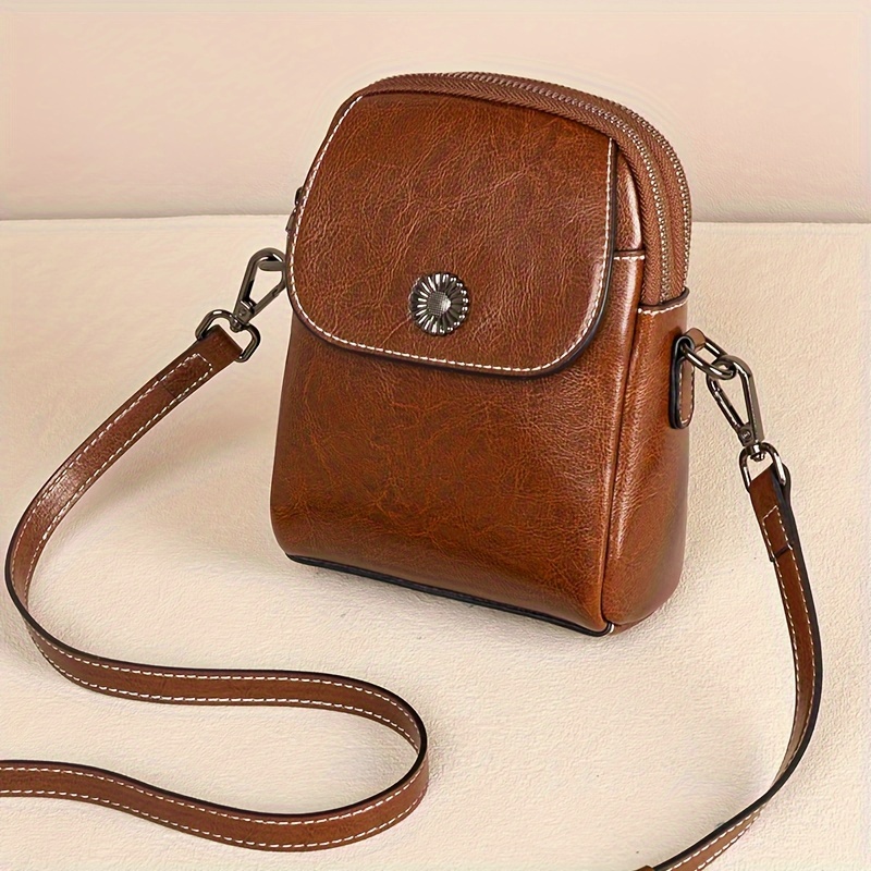 

Women's Vintage Style Leather Crossbody Bag, Fashionable Mini Cell Phone Purse, Casual Single-shoulder Commuter Bag