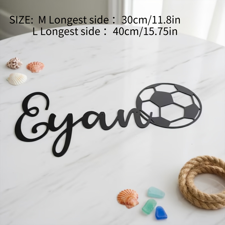TEMU Customized Football Theme Metal Wall Decoration, Personalized Football Theme Metal Wall Art, Black Wrought Iron Name Brand Suitable For Boys'