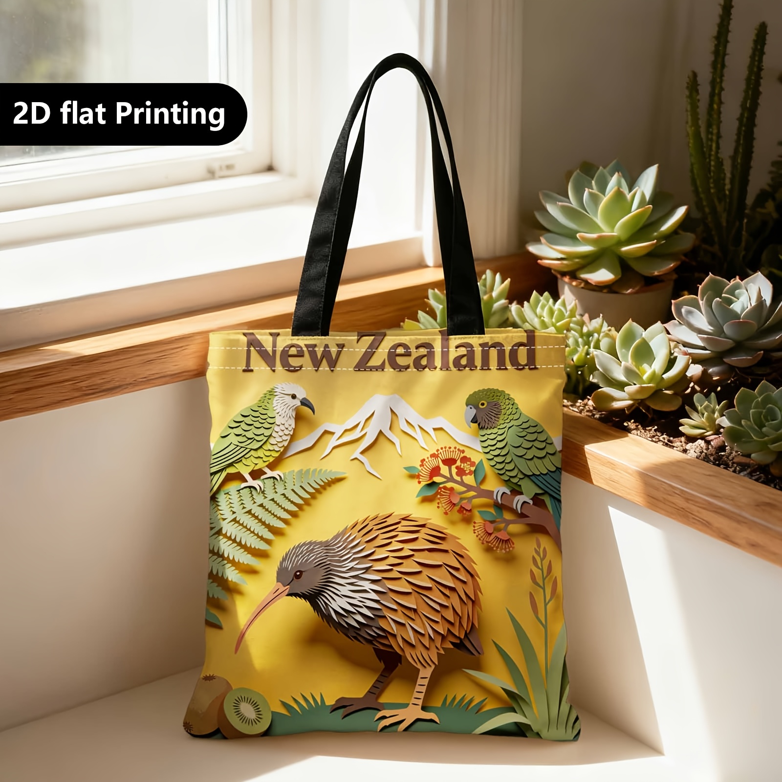 TEMU A Shopper Is Portable And On The Shoulder Or , Made Of. It Features A 2d Double-sided Design With New Zealand's Kiwi Bird And Exotic Plants,