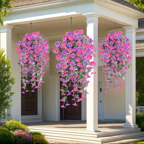 2pcs hanging flowers mixed fabric and eucalyptus leaves uv resistant realistic artificial plants suitable for outdoor home office garden decoration ideal for thanksgiving christmas halloween valentines day and mothers day