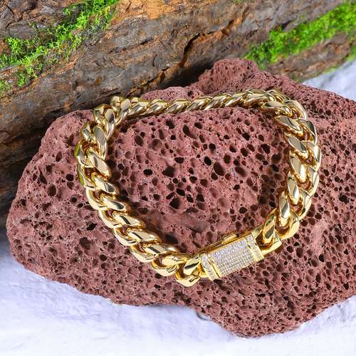 Gold Miami Cuban Link Bracelet And Chain Set – Stainless Steel With Cubic Zirconia Clasp – PY Bling