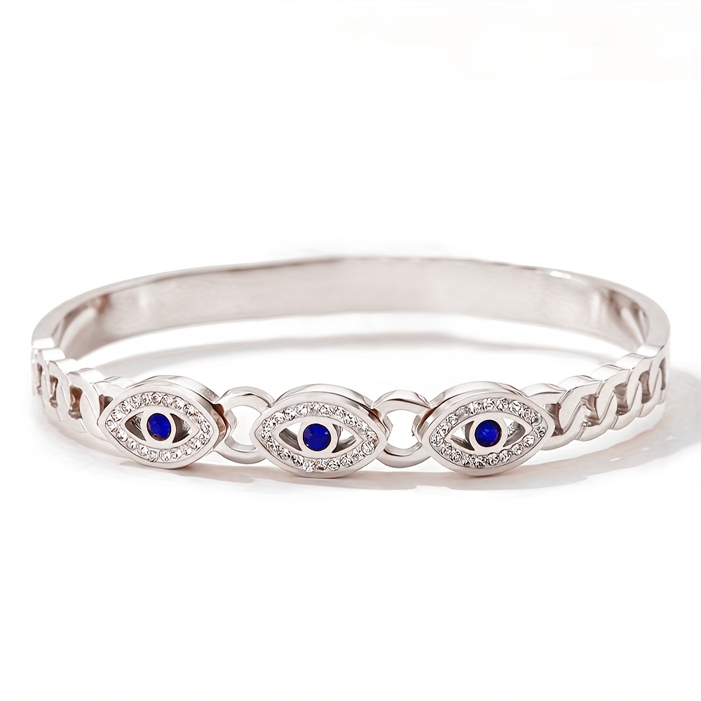 Image of 1pc Stainless Steel Evil Eye Pattern Bangle Women's Cuffs Hand Ring Wedding Party Gift Fashion Jewelry