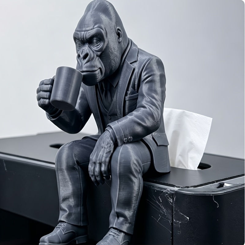 TEMU Creative Dark Gray Gorilla Figurine Cute Mini Animal Ornament, Office Desk Decor, Living Room Bedroom Tabletop Decor, Aesthetic Indoor Accent For Festival Daily Decoration