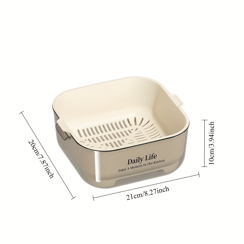 TEMU Double Layer Kitchen Draining Basket - Large Capacity Dish Drainer Rack & Vegetable Washing Basin With Upper & Lower Compartments, Durable