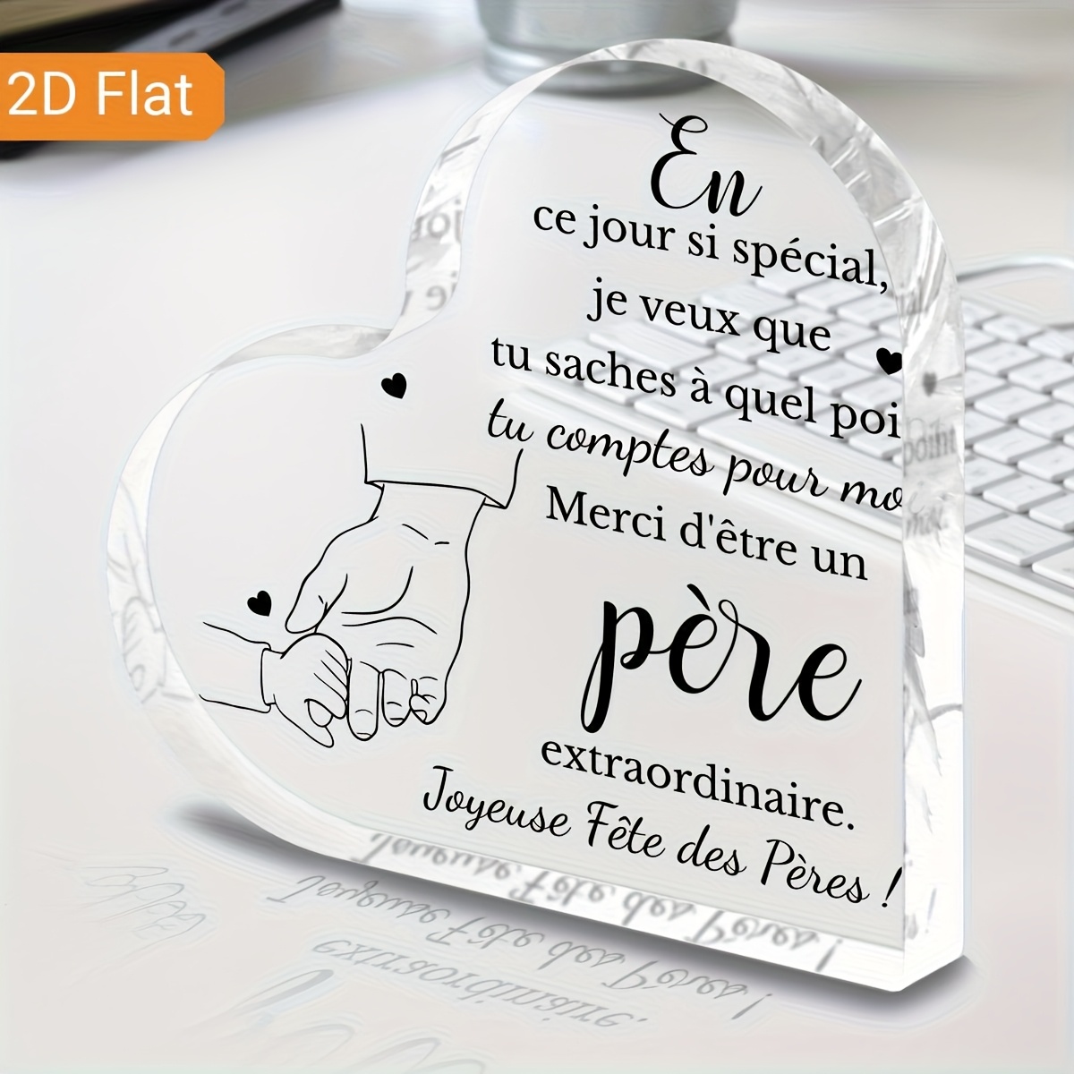 TEMU [2D Plat] 1pc, Plaque Décorative Cadeau Chaleureuse Fête des Pères - " d' un père " Grande Main Tenant Petite Main Ligne de Dessin Petite Motif