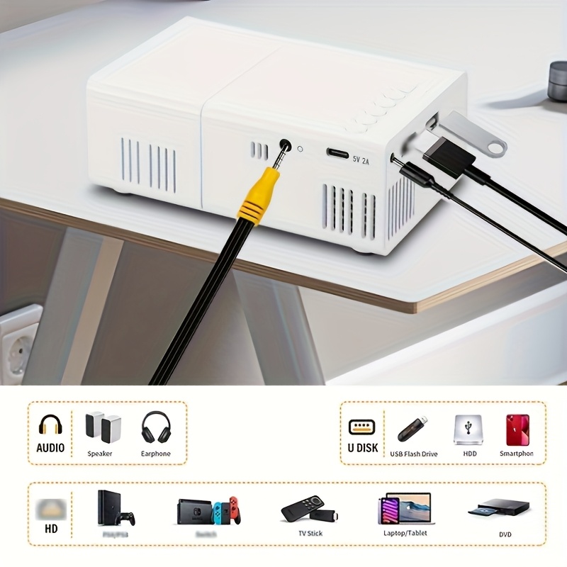 Mini Portable Projector Supports Smartphone Wired Screen