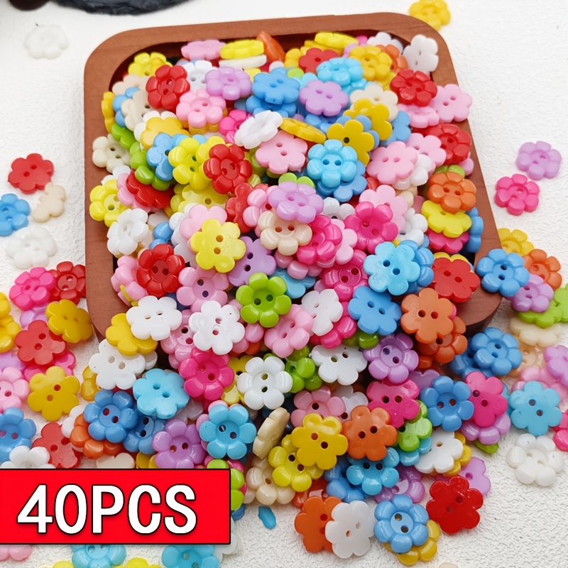 E-shop 100 Stk./40 Stk. Sechsnervige Plastikknöpfe, bunte Cartoon-Knöpfe, Blumenknöpfe mit zwei Löchern, niedliche kleine bis mittelgroße Nylon-Knöpfe