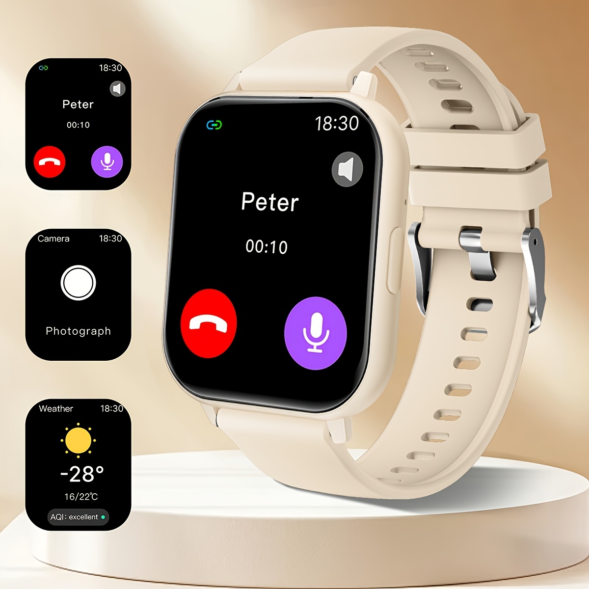 smart watch suitable for teenagers 4 65cm full   screen multi language wireless calling weather forecast music   message reminder compatible with   and ios ideal for birthday gifts golden 9