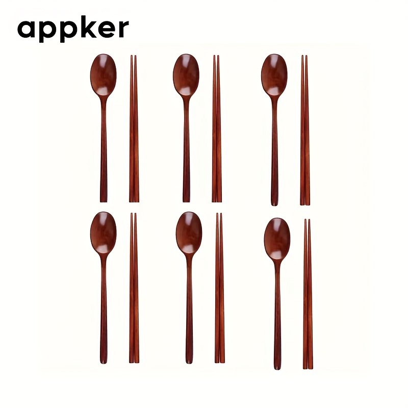 TEMU 12pcs High-quality Wooden Spoon And Chopstick Set â Long-handled Dining Tools â Reusable Flatware Combination For Asian Dishes â Tableware