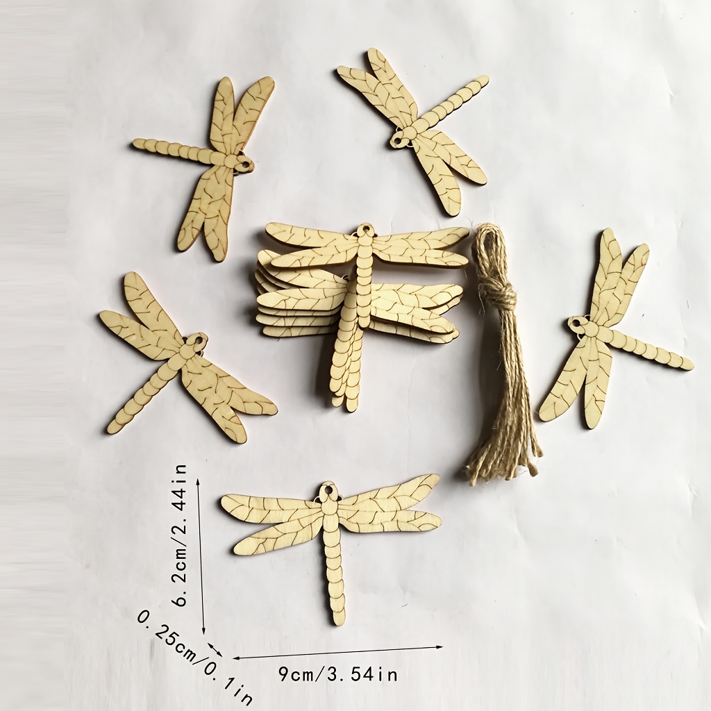 Image of 10pcs Wooden Dragonfly Decorative Hanging Ornaments, Rustic Farmhouse Home Wall Dragonfly Pendant Decor, Holiday Party Decoration Wooden Dragonfly Hanging Ornaments