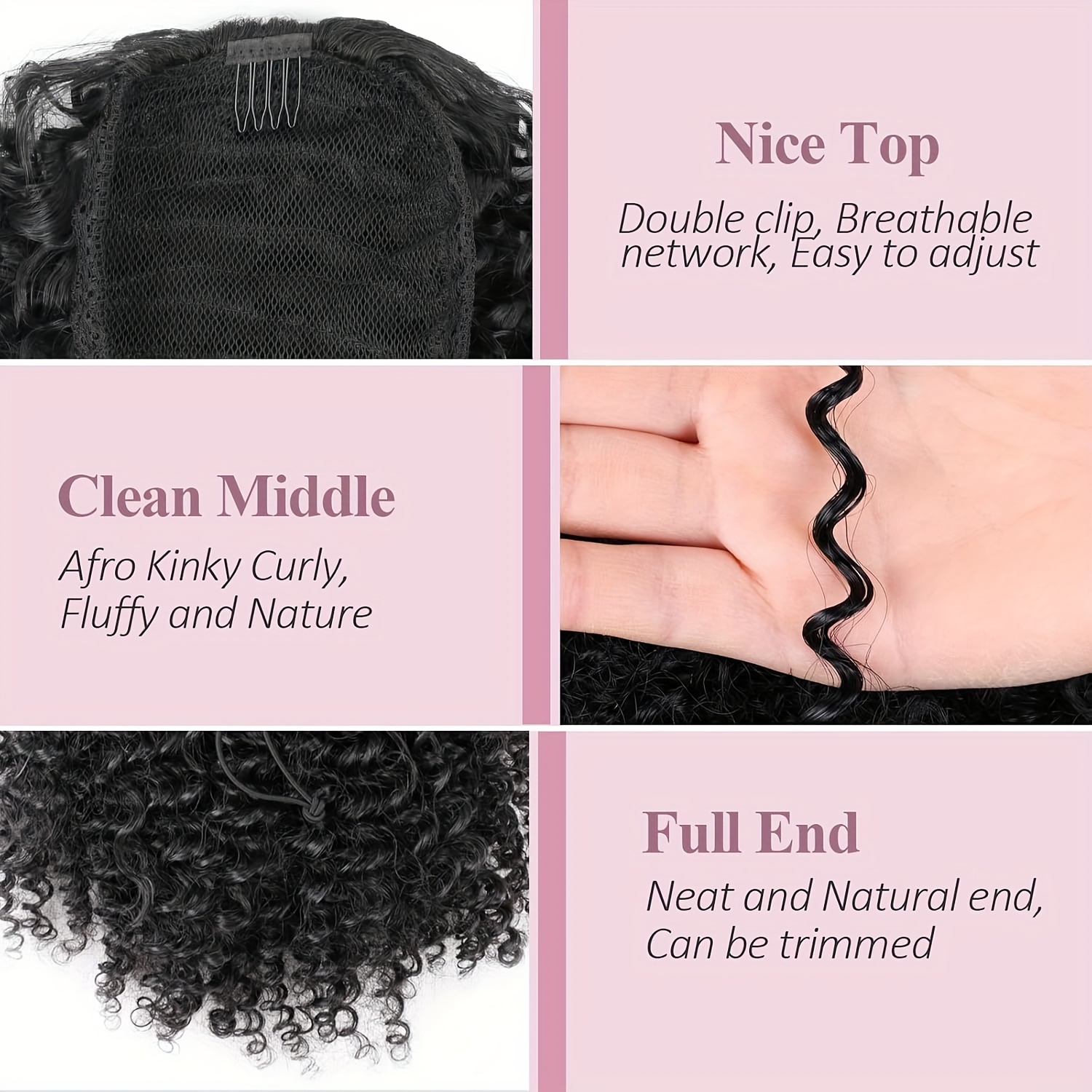 afro   ponytail 10inch short ponytail extension 1b tgrey 2pcs drawstring ponytail for women synthetic hairpieces   curls afro puff ponytail extensions details 2