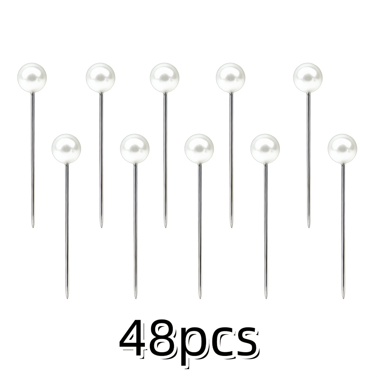 TEMU 48/98 piezas de alfileres de cabeza de perla de de gran tamaño, broches de cabeza de perla sintética blancos, adecuados para la posición de