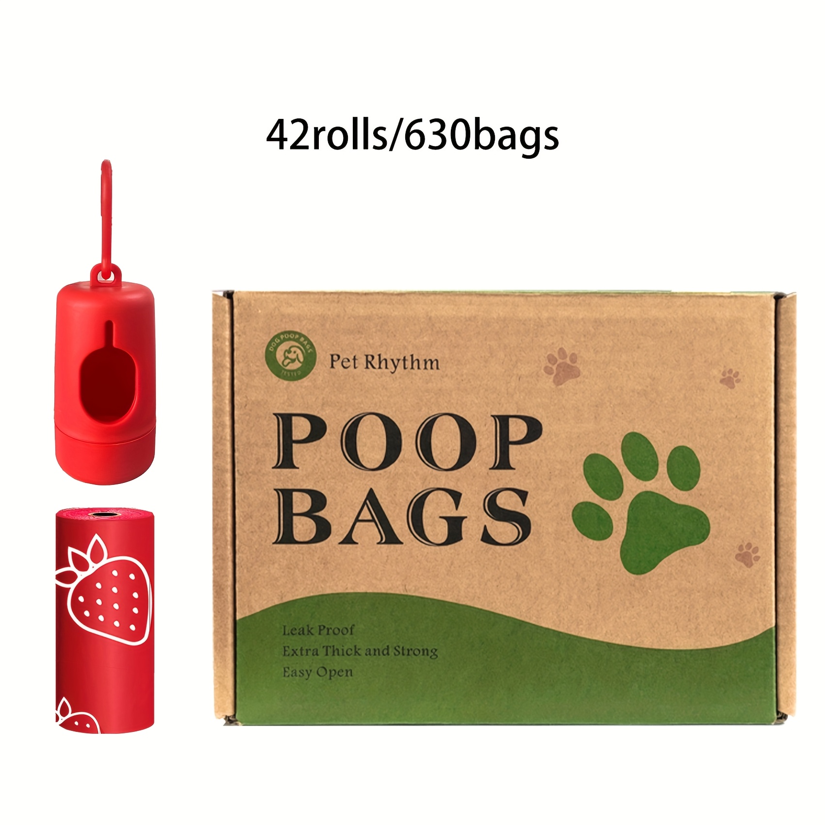 TEMU Thick Polyethylene Dog Poop Bags With Strawberry Scent | Leak-proof Pet Waste Bags With Dispenser Included