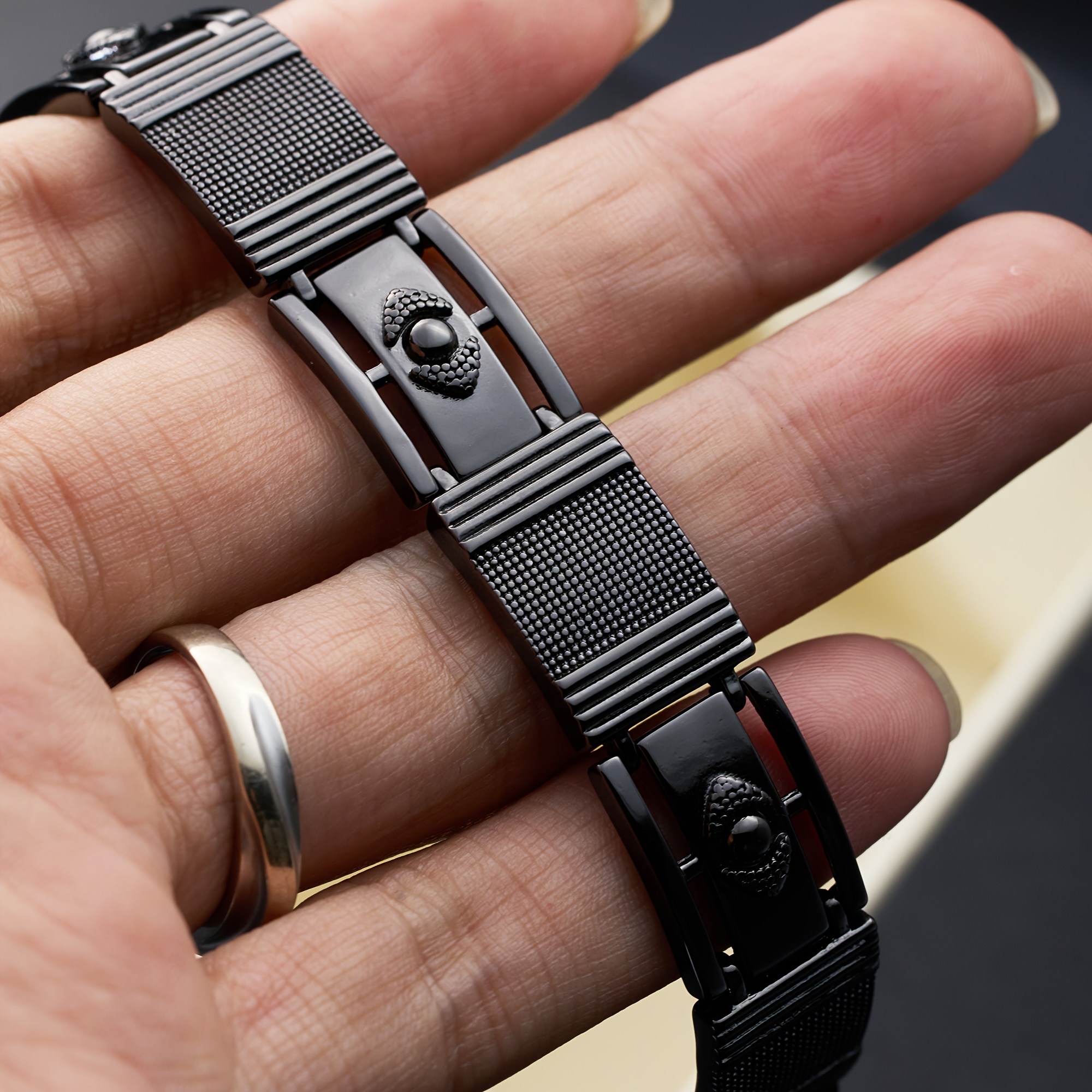 luxurious 24k gold plated square bracelet women men wide Temu