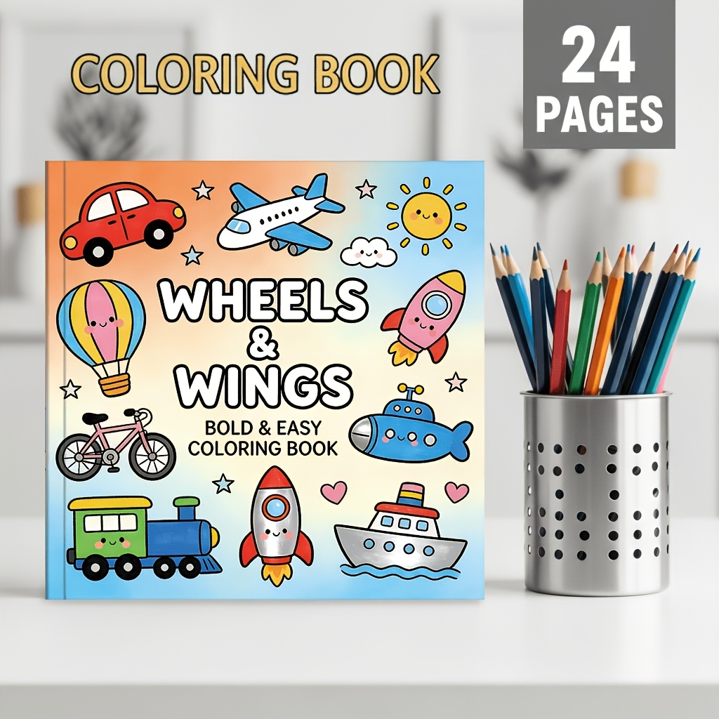 TEMU 2026 Upgrade Transportation Coloring Book, Size: 200*200mm Includes Fun Vehicle Designs Like Cars, Airplanes, , Etc., 24 Pages, 120g Thickened