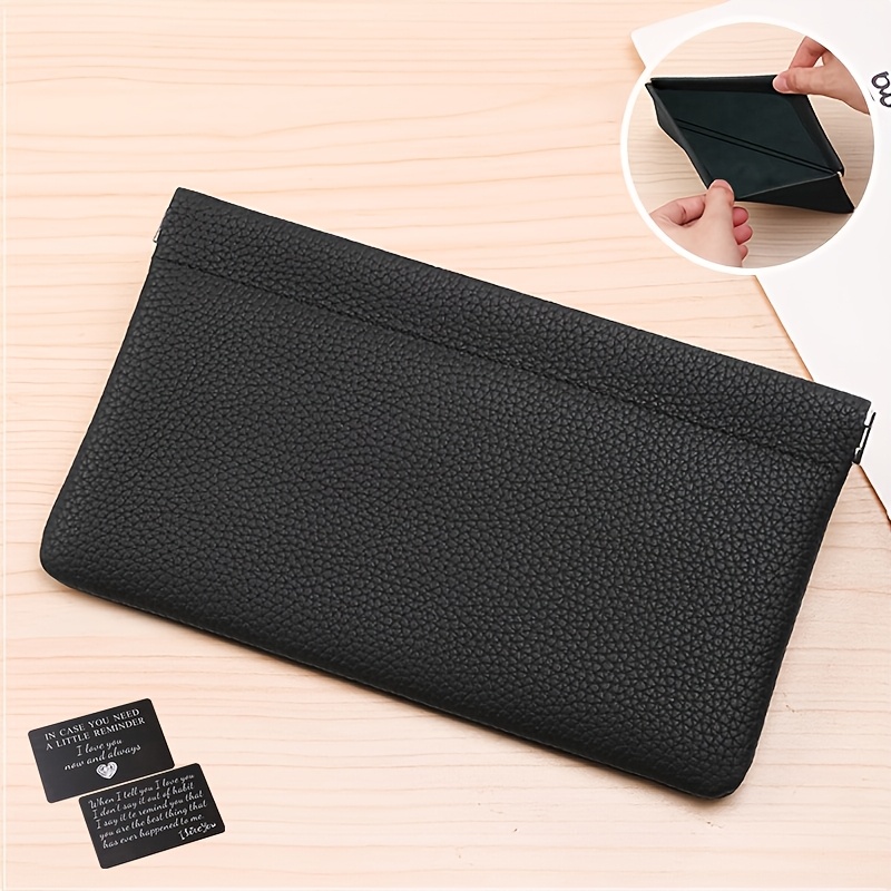 Self-closing Genuine Leather Long Wallet Passport License Id Holder Headphone Cable Storage Bag Cosmetic Bag