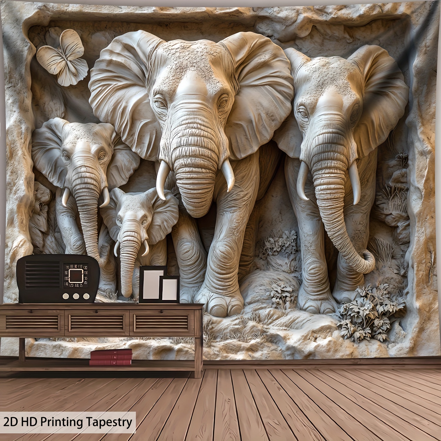 Tenture murale éléphant sculpture pierre impression hd grand_voghion.com