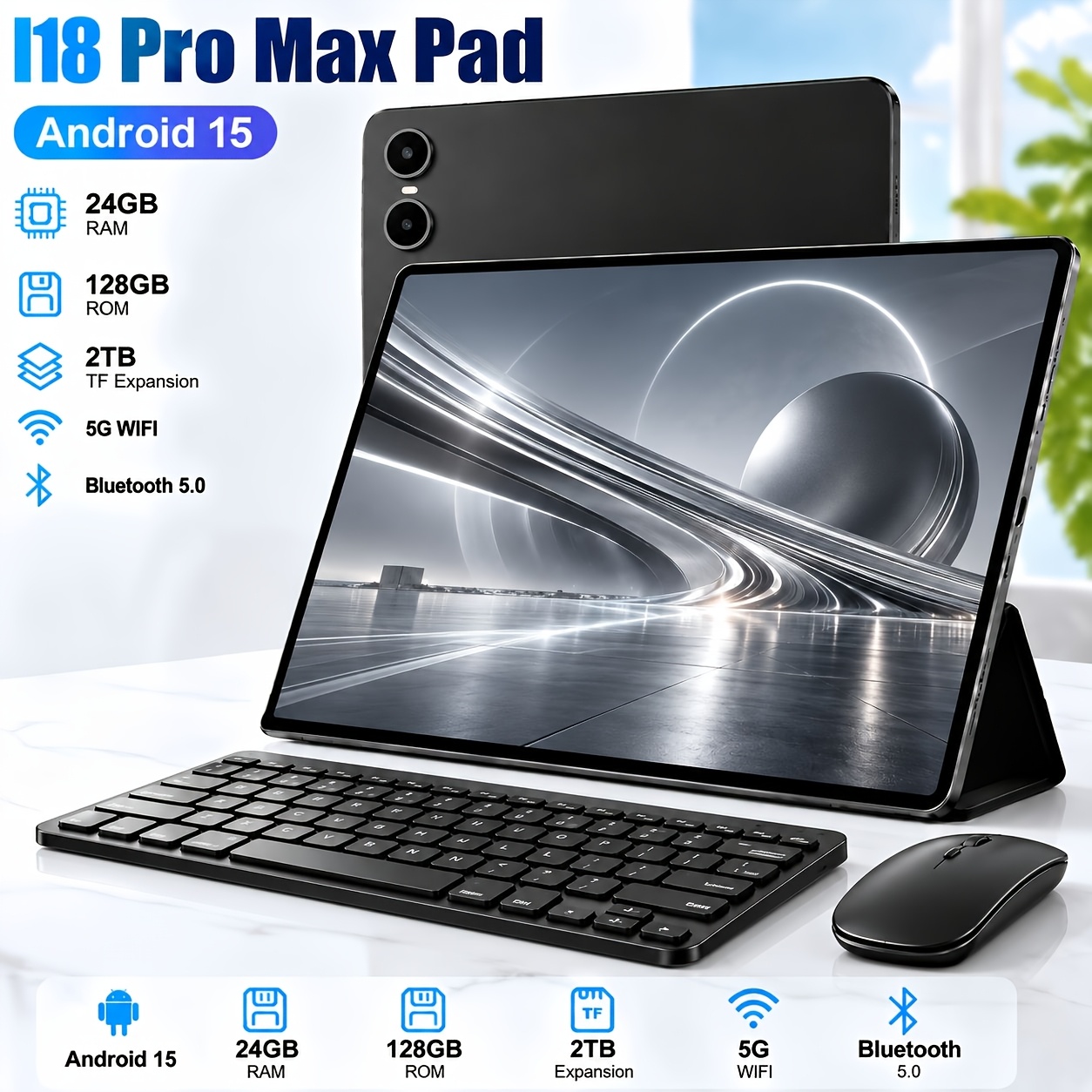 BRAND 2026 Tablet Android 15 - Ecrã de 10.1 polegadas, 24GB+128GB de Armazenamento 2