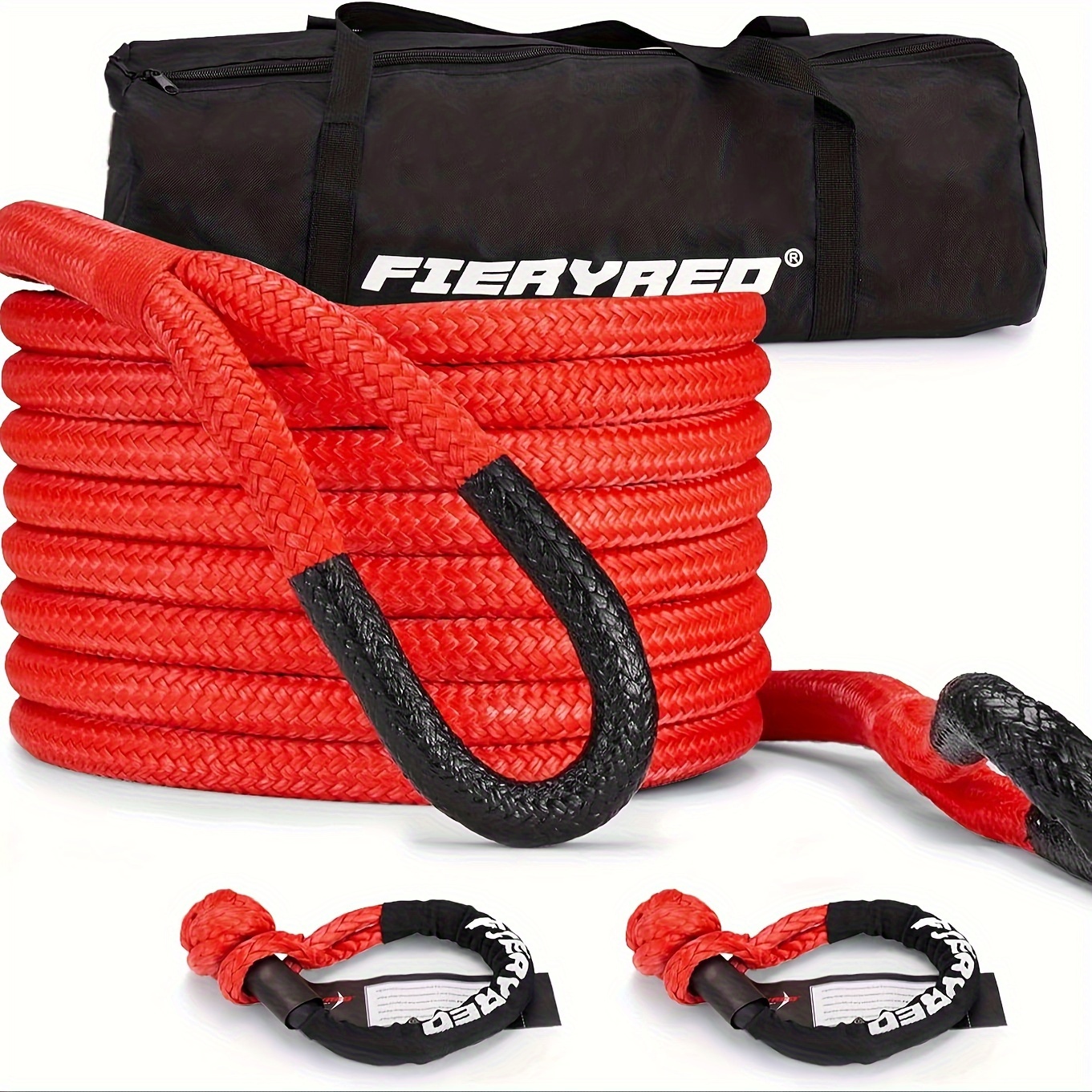 TEMU 3/4" X 20ft Kinetic Recovery Rope Kit With 2 Soft , Mbs Heavy Duty Tow Rope Snatch Strap Offroad For Suv, Truck, Car And Tractor