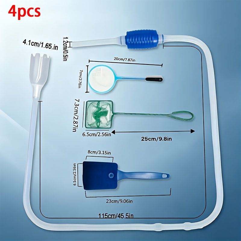 TEMU Fish Tank Cleaning 4pcs Set: Manual Siphon Water Changer, Sand And Waste Cleaning Tool For Aquariums Aquarium Fish Tank Cleaning, Fish Tank