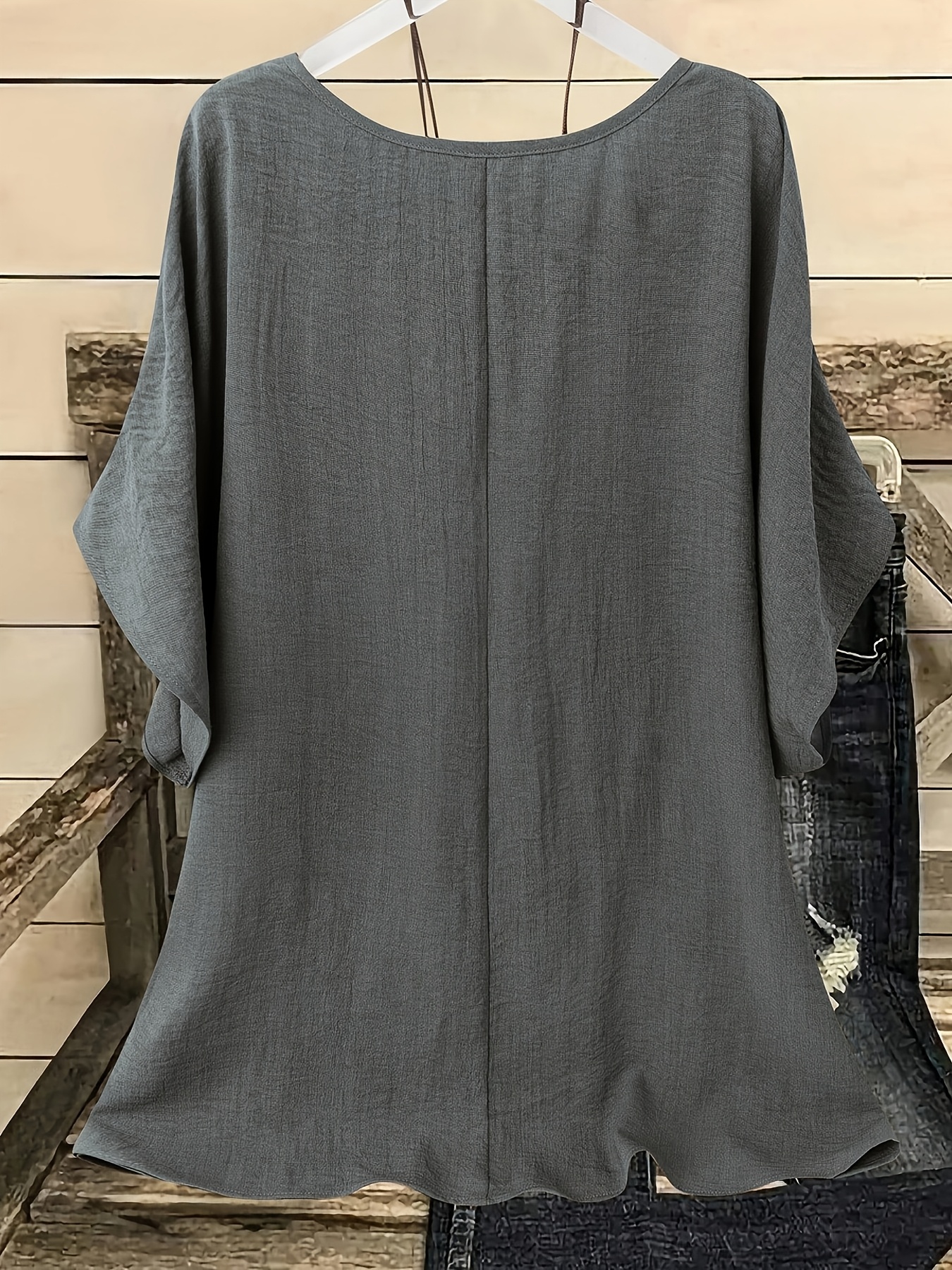 Plus Size, Plus Size Women's Casual Summer Batwing Sleeve Blouse - Olive Green Solid Color Round Neck Short Sleeve Shirt, Machine Washable & Dry Cleanable, Elegance Collection