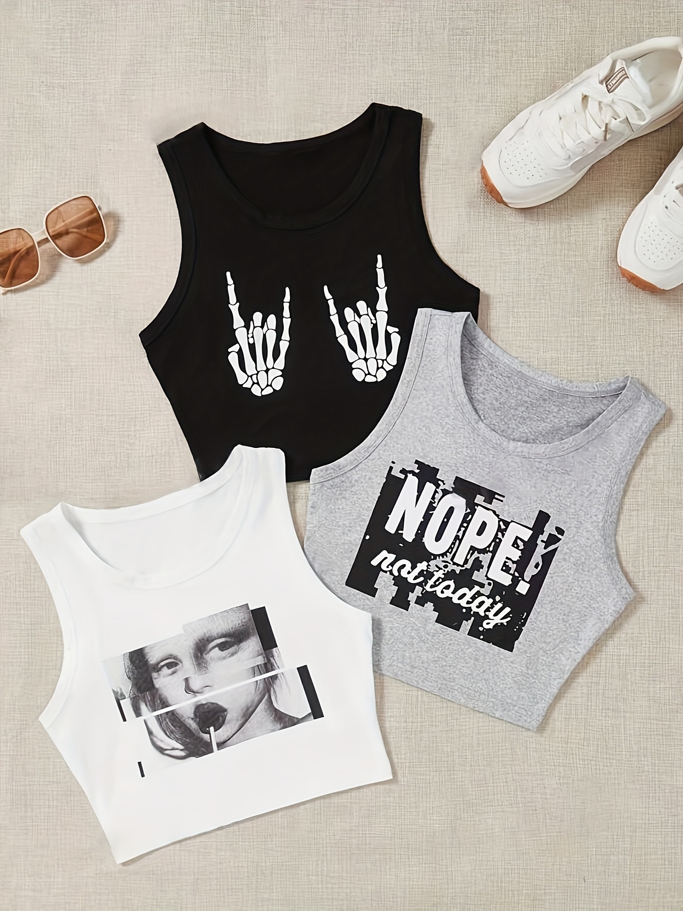 casual crop tank top 3 pack versatile crew neck sleeveless   summer top womens clothing