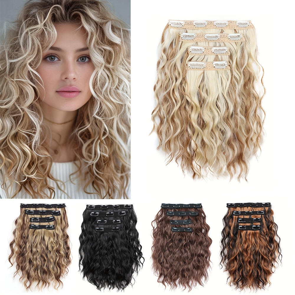 

4pcs Set, 12-inch Clip-in Hair Extensions For Women - Short Body Wave Style In Blonde, Black, And Brown - Heat Resistant Synthetic Fiber, Ideal For Daily Use