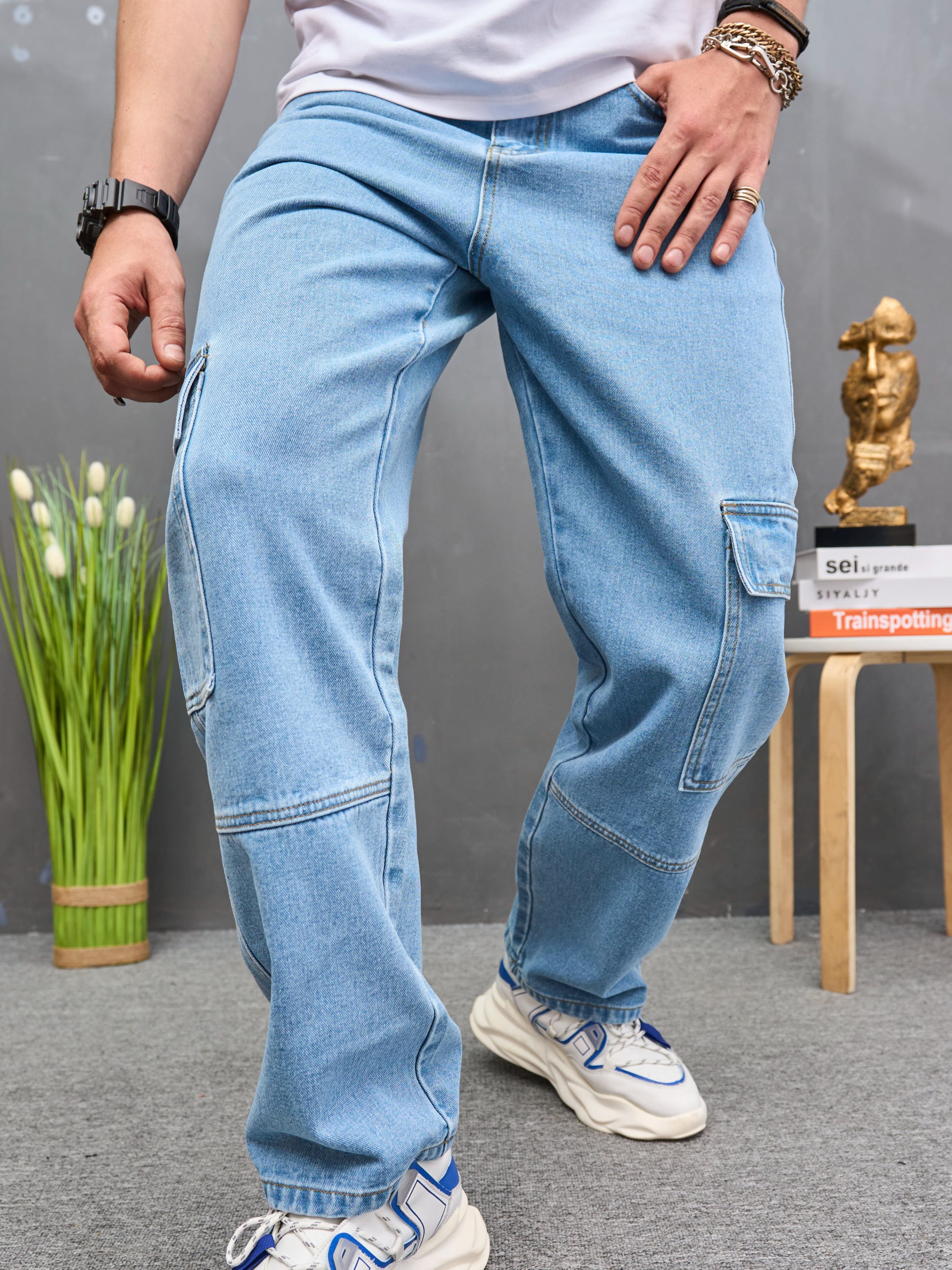 men' denim jeans 2024 new arrival fashionable loose Temu Bahrain