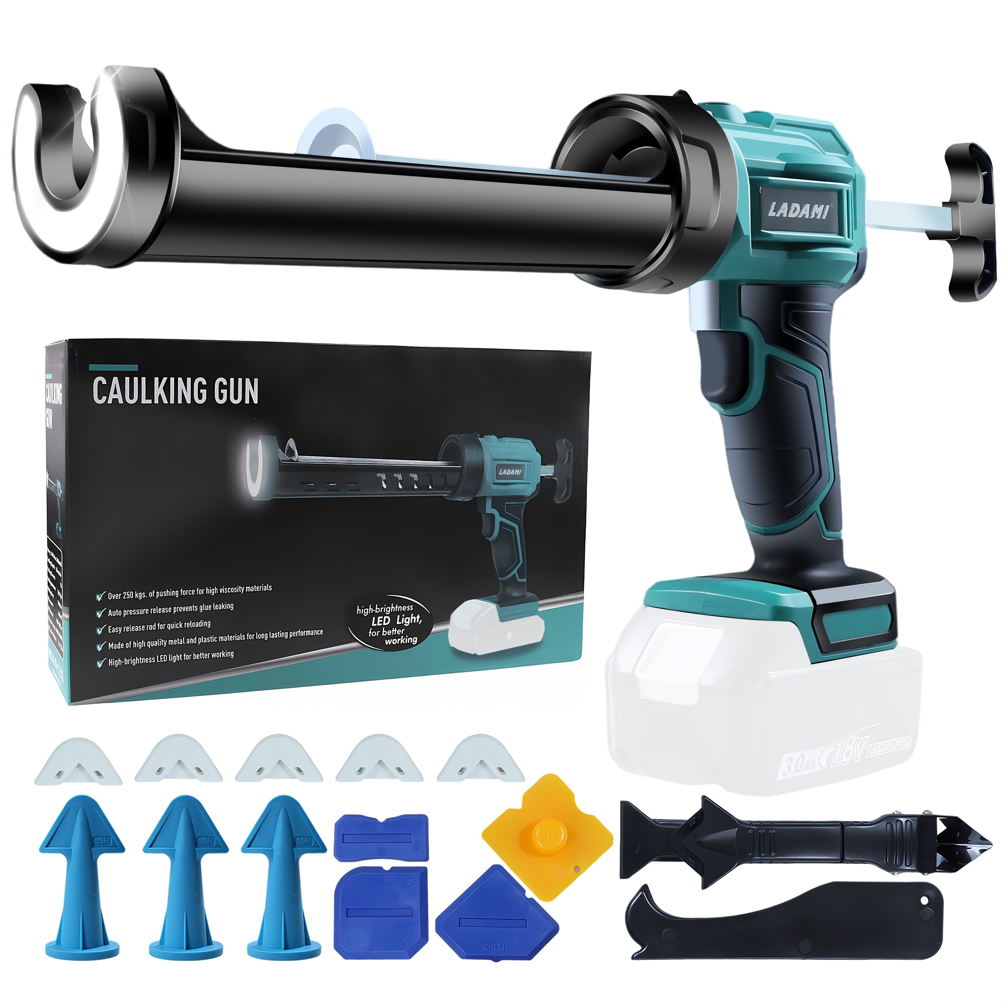 Ladami Cordless Cartridge Press For Makita 18v, For Einhell Battery With Led Light 4 Adjustable, Electric Gun Battery For 300ml Cartridge Press 10oz (battery Not Included No Charger Included)