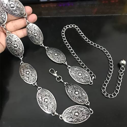 item picture 1 silvery belt chain new womens belt match retro style floral pattern belt chain
