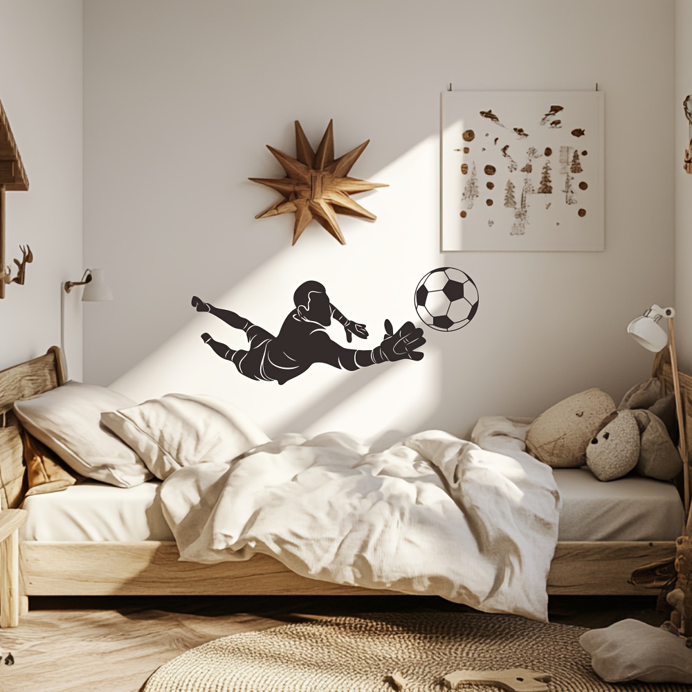 Soccer Goalkeeper Wall Sticker - Flying Action Vinyl Sticker (22x9 Inch), Motivational Football Sports Wall Sticker For Boys Room, Gym, Teen Bedroom Or Gaming Area Decor