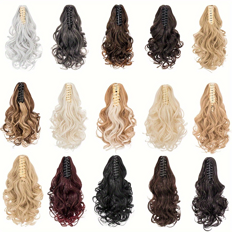  14 ponytail extensions claw short thick wavy curly claw clip in pony tails hairpiece soft natural looking synthetic hairpiece for women medium blonde with white blonde highlights for halloween gift details 7