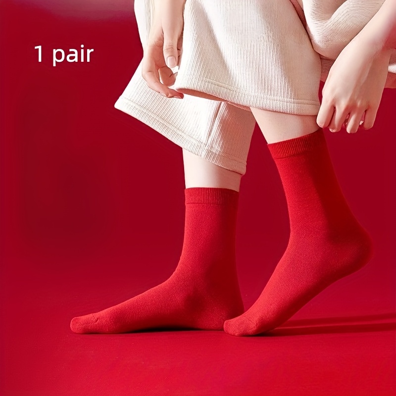 TEMU 1 Pair/red Socks, New Year's Mid-calf Socks For Men And Women, Autumn/spring/summer Style, Wedding Couple's Good Luck Socks