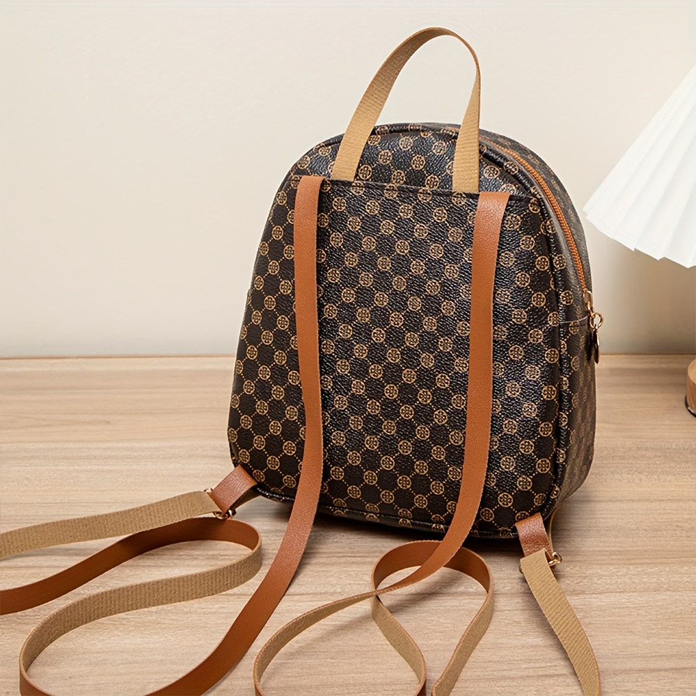 Patterned Backpack with Brown Accents Stylish Patterned Backpack with Brown Leather Accents | TikTok main image 3