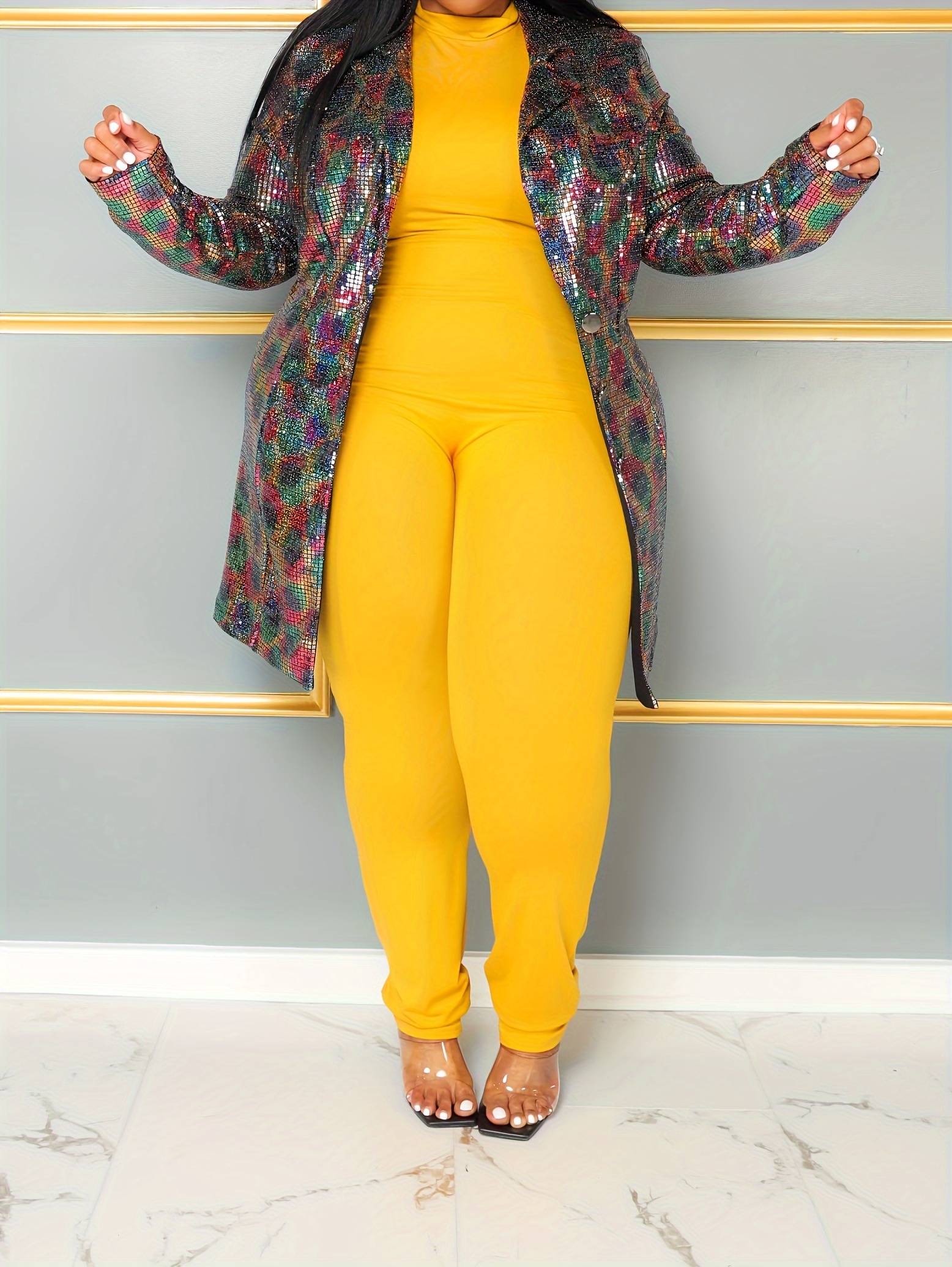 Plus Size Solid Mock Neck Jumpsuit, Sexy Long Sleeve Jumpsuit, Women's  Plus Size Clothing - Main Image