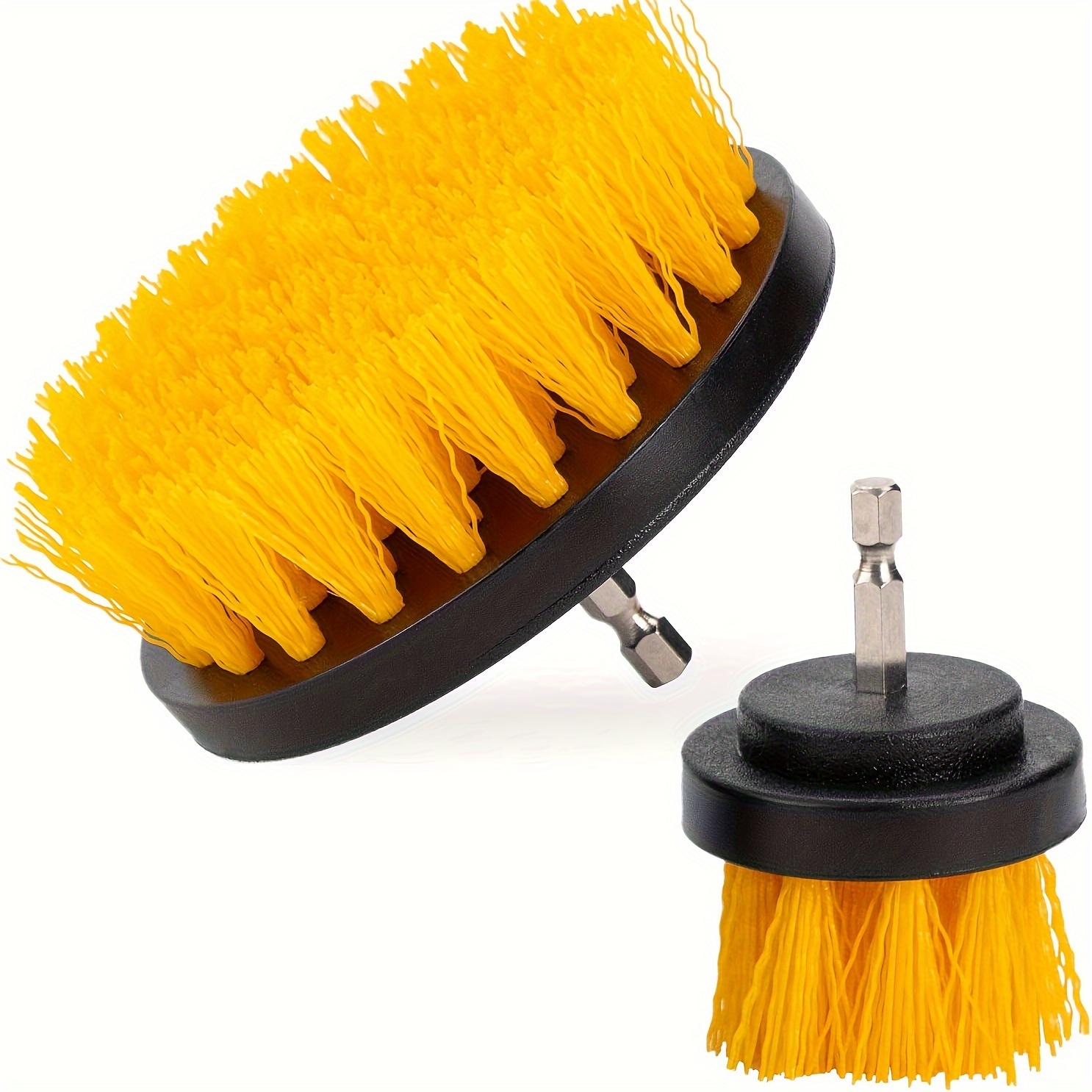 TEMU 2pcs Black Yellow Drill Brush Attachment Set - Cleaning Brush - Power Scrubber Brush Scrubbing Pads - For Bathroom Surfaces, Floors, Bathtubs,