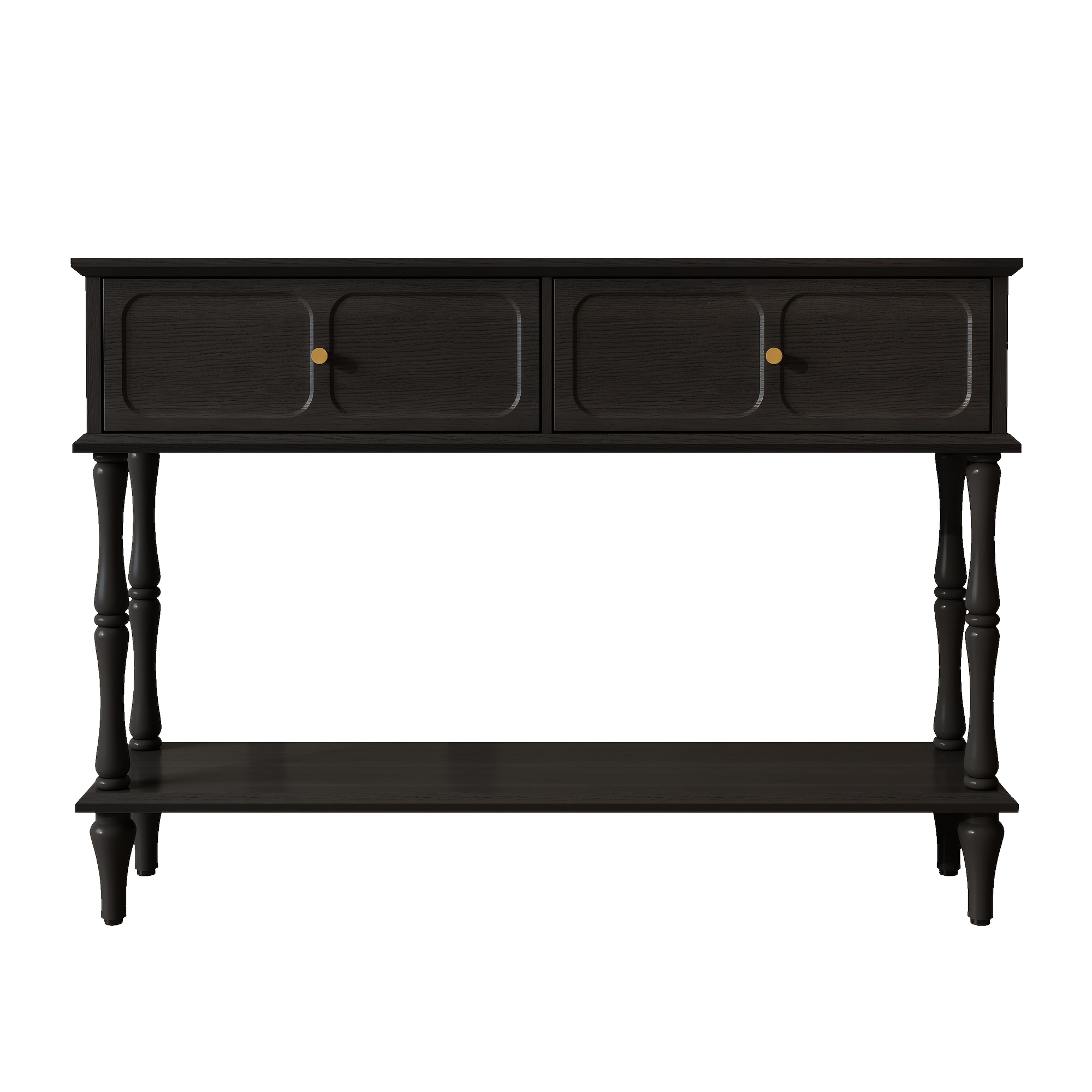Image of Mid-century Modern Narrow Console Table Suitable For Entryway & Behind Sofa - Wood With Frame, Retro Storage Cabinet & Open Shelf, 2-drawer Hallway Table For Living Room, Foyer, Hallway