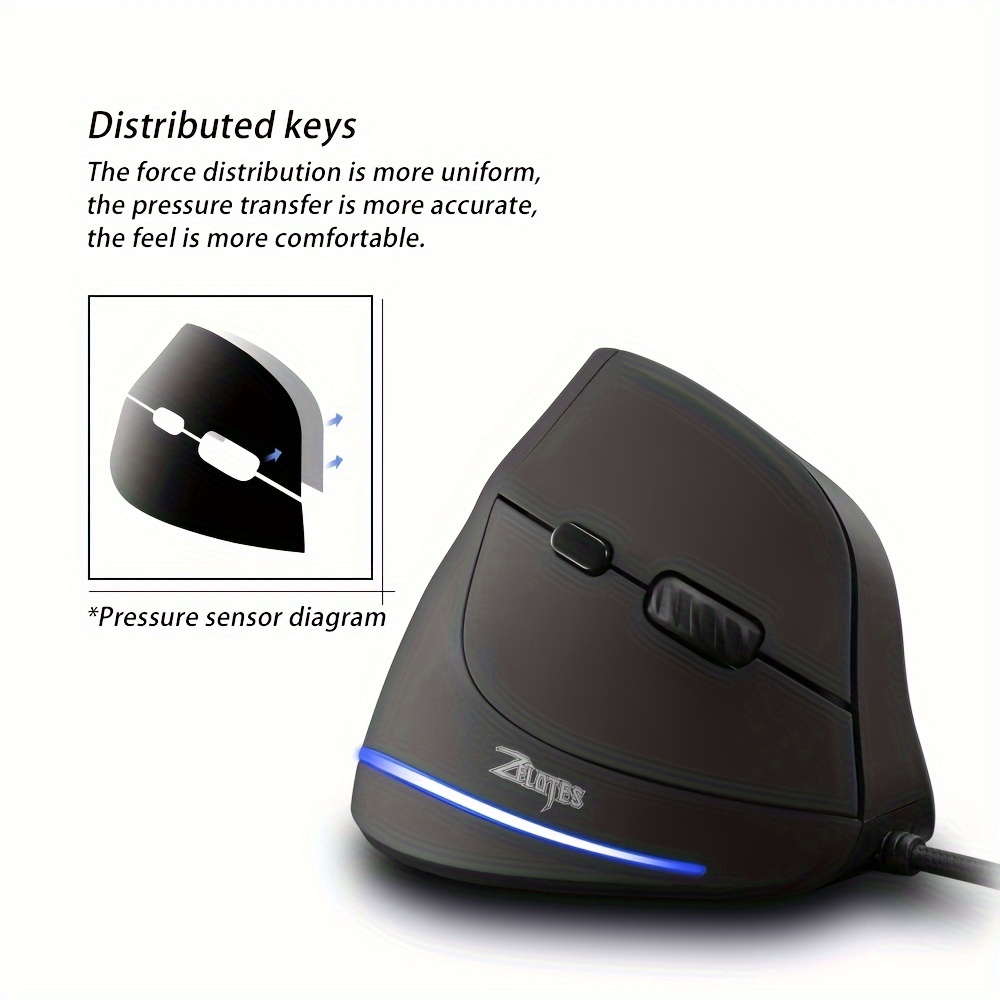 Wired Vertical Ergonomic Mouse Featuring 4 Adjustable DPI Settings, Reaching Up to 3200 DPI, Equipped with 6 Buttons And LED Optical Technology, Suitable for Desktops, Macs, Pcs, Laptops, And Gaming, Model ZELOTES T-20