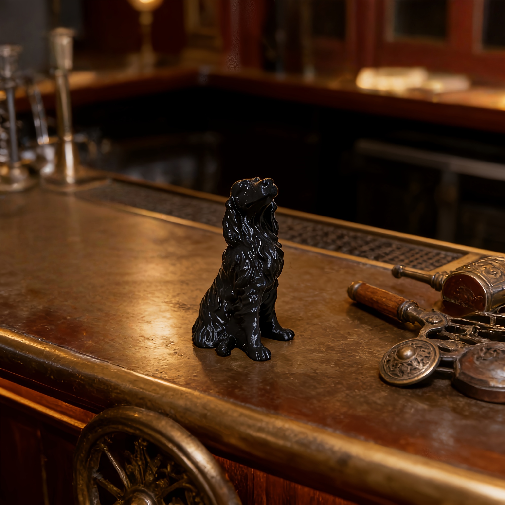 Roosterer Spaniel Kip - Sedeljajoča Skulptura Mladička, Plastična, Primerna za Kremasto Pastelno in Minimalistično Dekoracijo, Kompakten Kip Psa