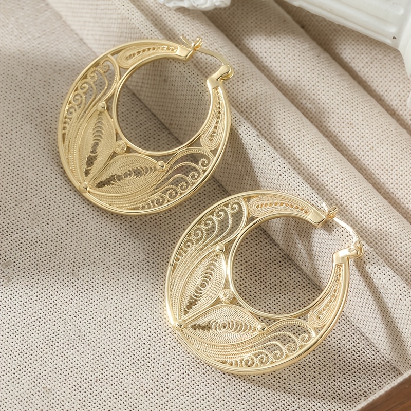 TEMU Boucles d'oreilles anneau doré de luxe léger avec style ethnique, boucles d'oreilles polyvalentes pour les banquets des femmes